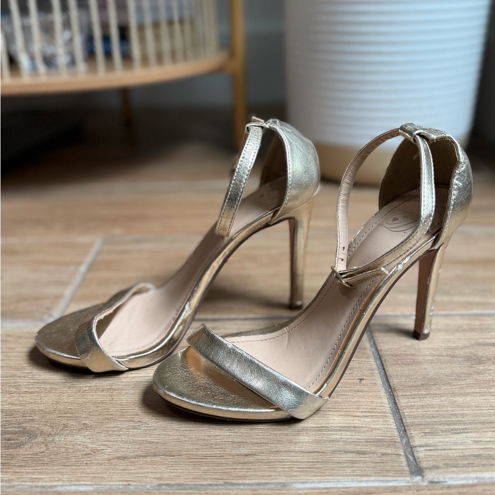 Gold High Heel Strappy Sandals